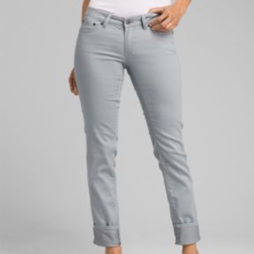 Prana Kara Gray Slim Straight Jeans Mid Rise Organic Cotton 28